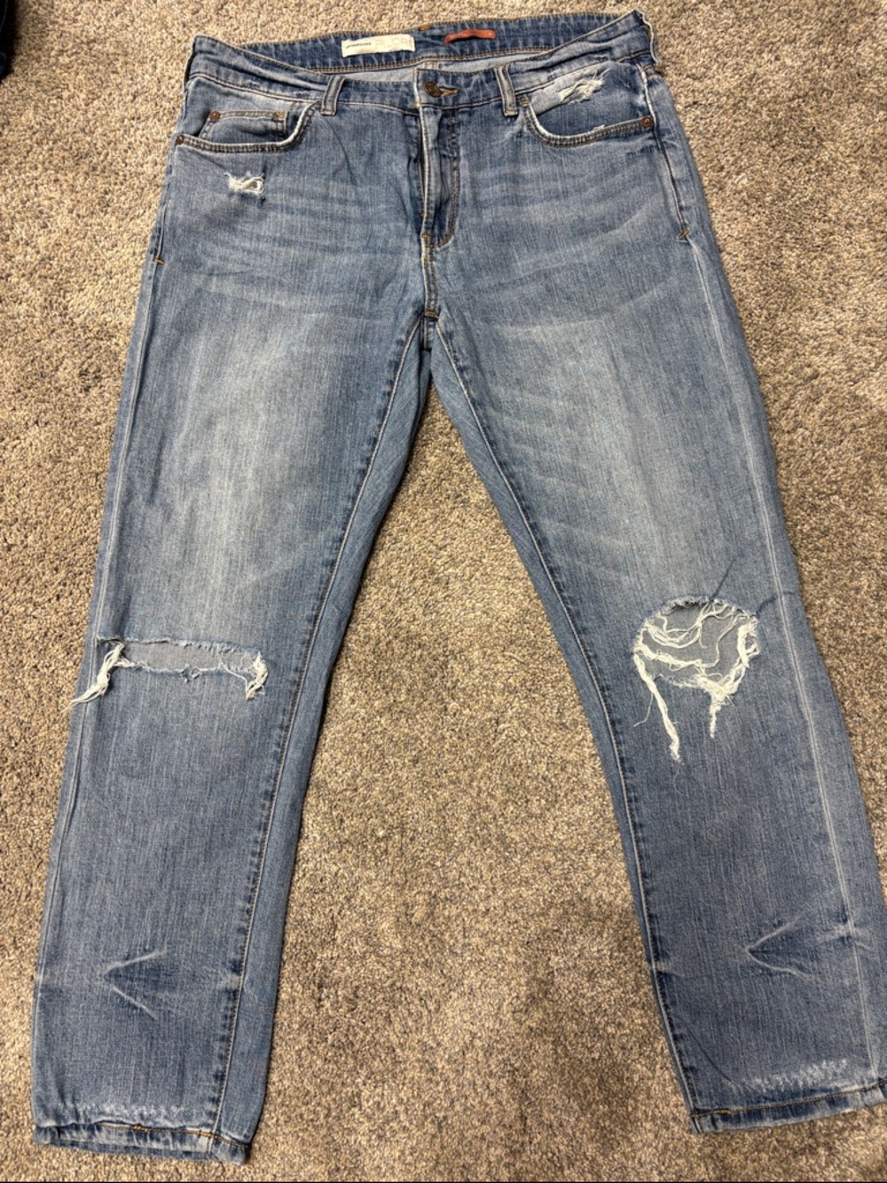 Pilcro Women’s Boyfriend Jeans in Light Blue Distressed Denim